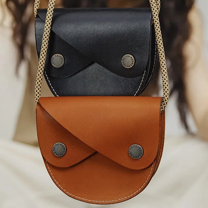 Vintage Double-Layer Leather Saddle Bag - Elegant Small Crossbody