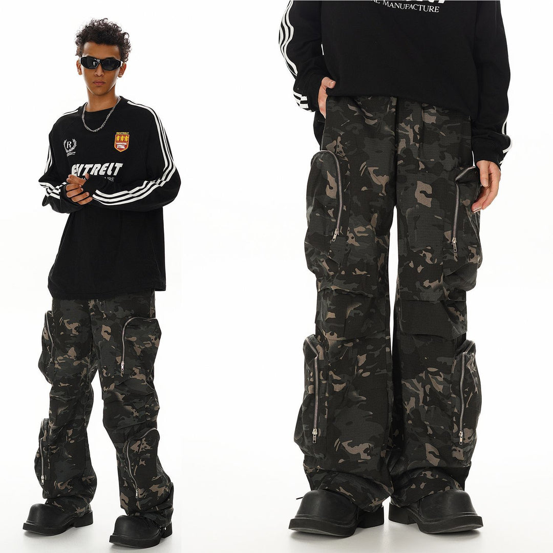 New American Jungle Camouflage Amekaji Multi-pocket Design Casual Wide-leg Workwear Trousers