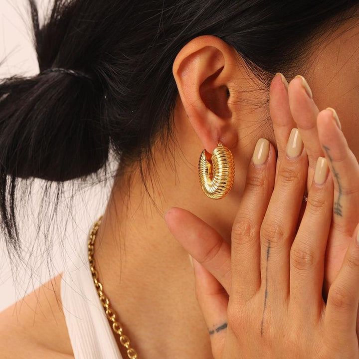 Minimalist 18K Gold Plated Large Snail Shell Hoop Earrings