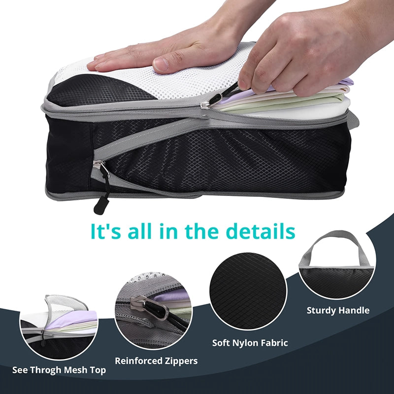 Travel Portable Compression Packing Cubes & Shoe Bags Set