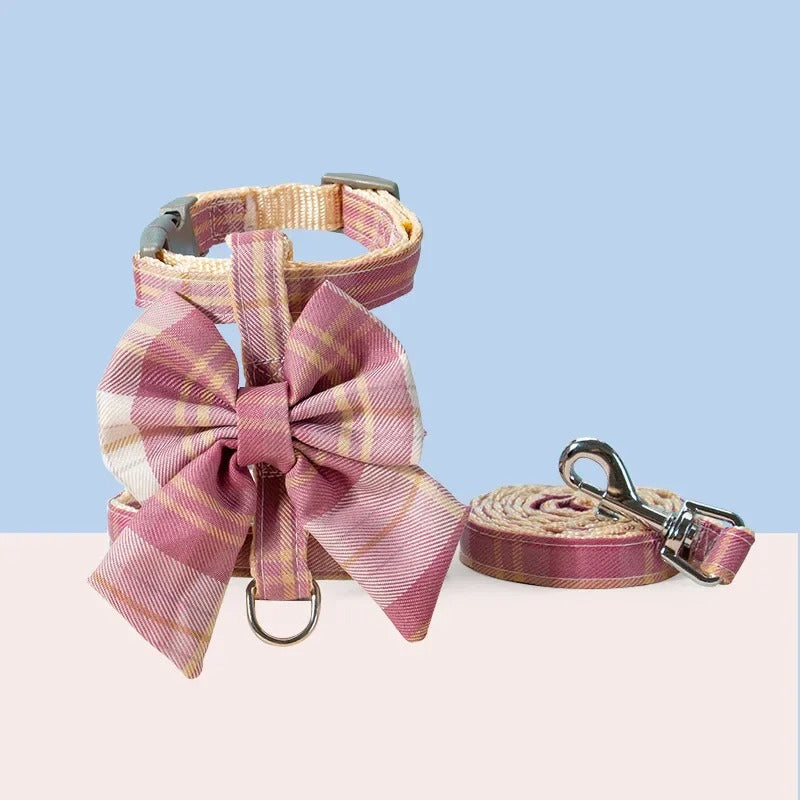 Cute Pet Harness with Bowknot and Traction Rope