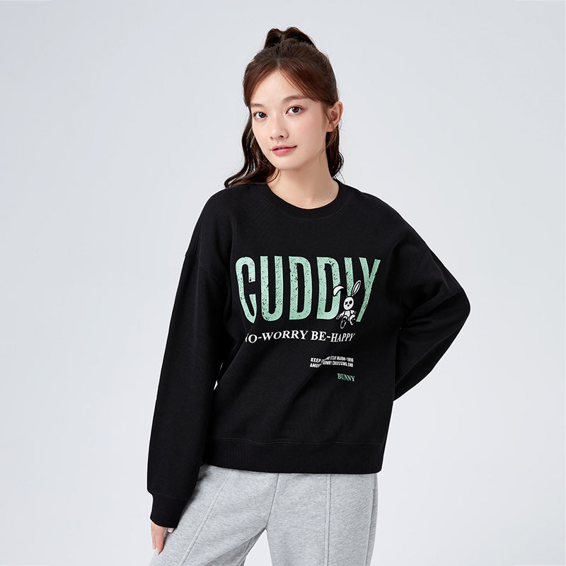 Distressed Printed Loose Fleece Sweatshirt