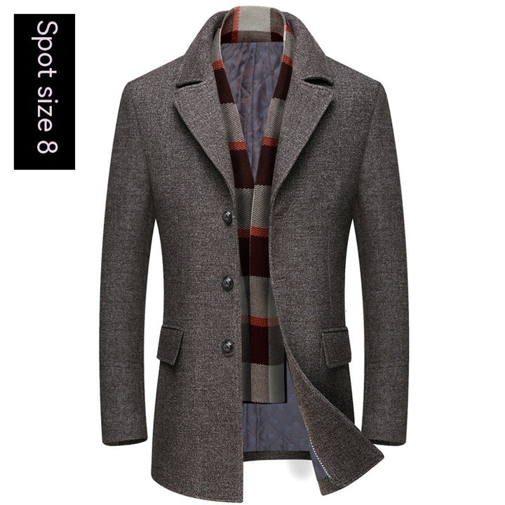 Thick Quilted Lapel Collar Men's Mid-length Wool Overcoat