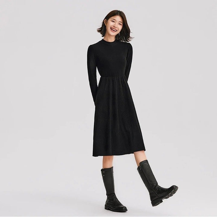 Elegant Winter Corduroy Patchwork Midi Dress