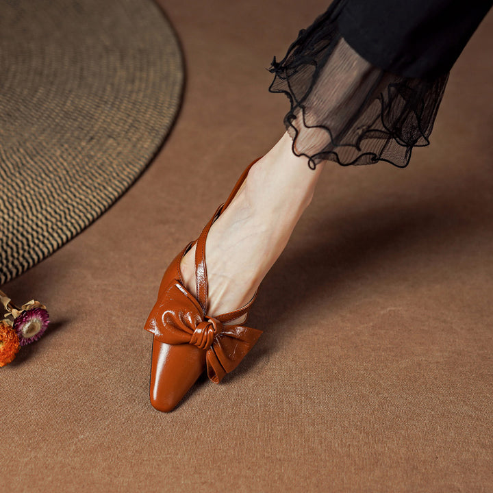 Elegant Leather Mules with Bowknot Design