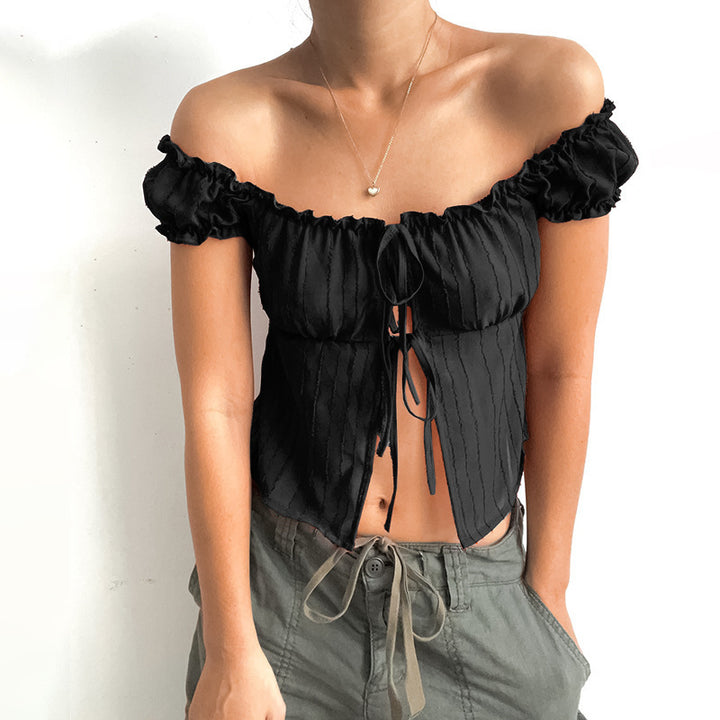 All-match Short Sleeve Puff Sleeve Hot Girl Tied Top Women