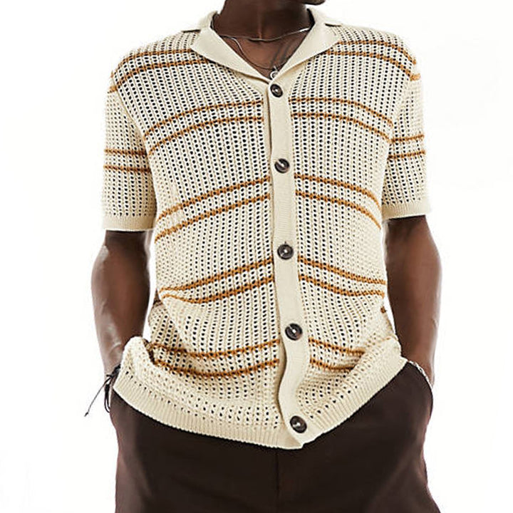 Men's Knitwear Lapel Short Sleeve Hollow Thin Cardigan