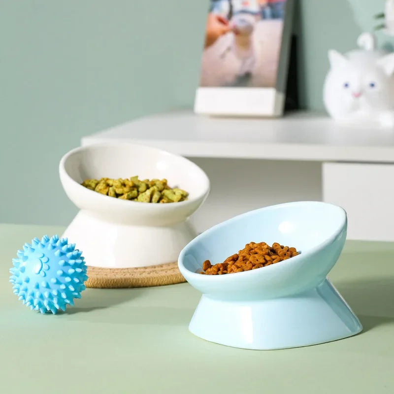 Elevated Ceramic Pet Bowl - High Foot Design for Cats & Small Dogs