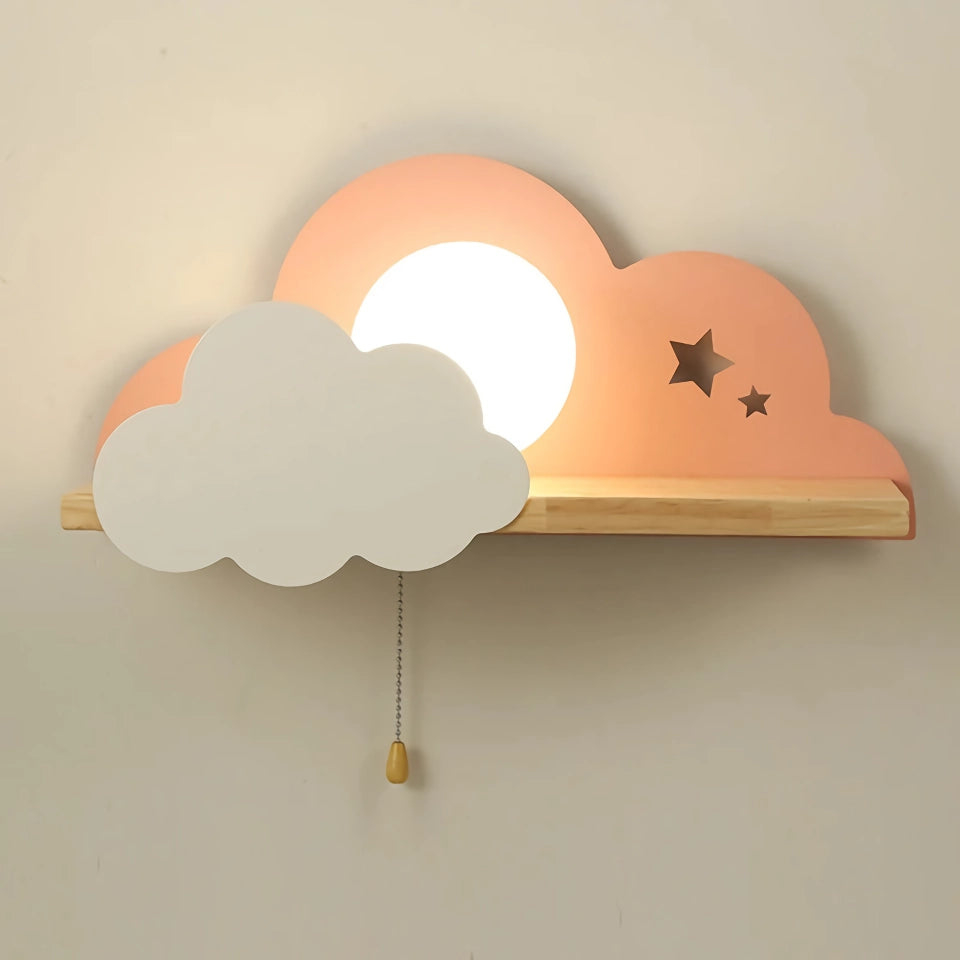 Modern Wall Lamp with Pull Switch - Cloud and Moon Design