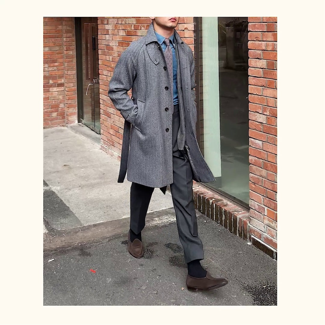 Men's Herringbone Wool Slim Fit Mid Length Coat