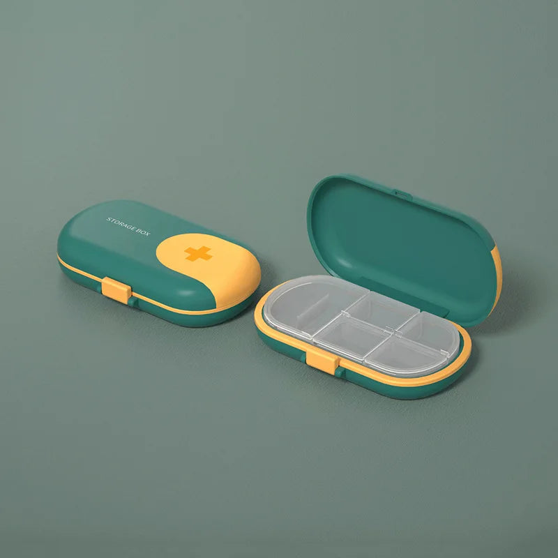 Portable Travel Pill Case & Cutter – 4/6 Grid Organizer for Medicine