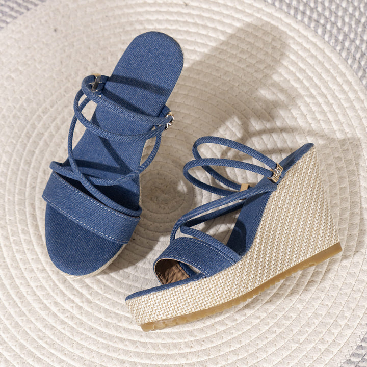 Denim Wedge Heel Sandals