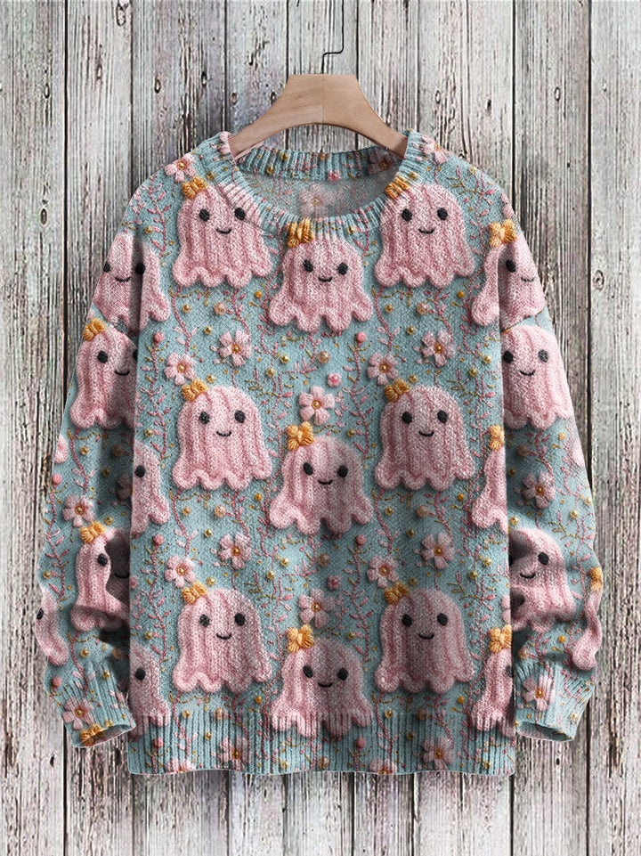 Knitted Pullover Sweater Ghost Series Printed Loose Long Sleeves