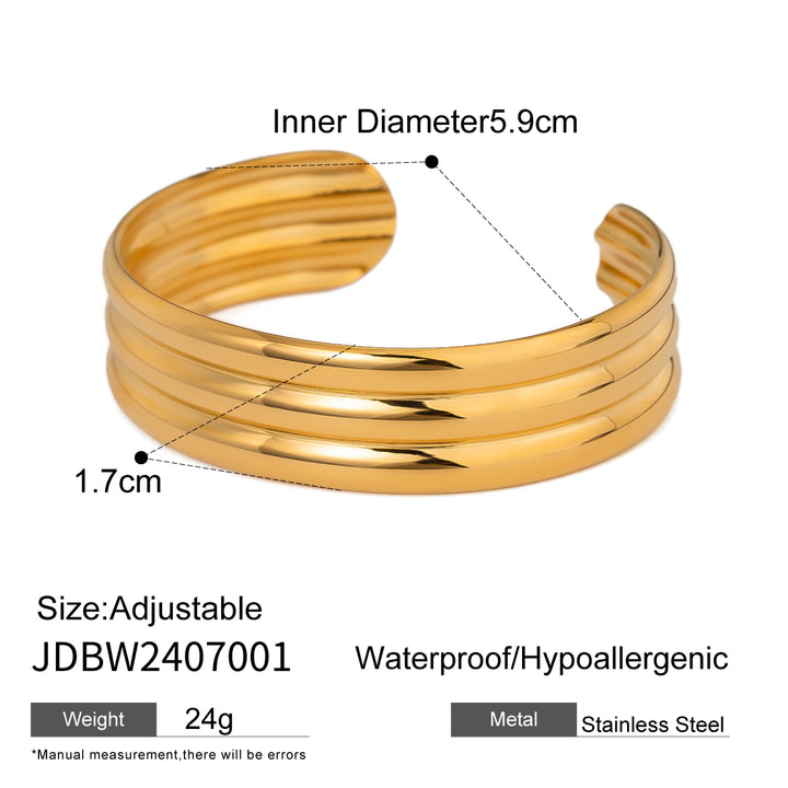 18K Gold Plated Triple-Layer Tubular Glossy Open Cuff Bracelet