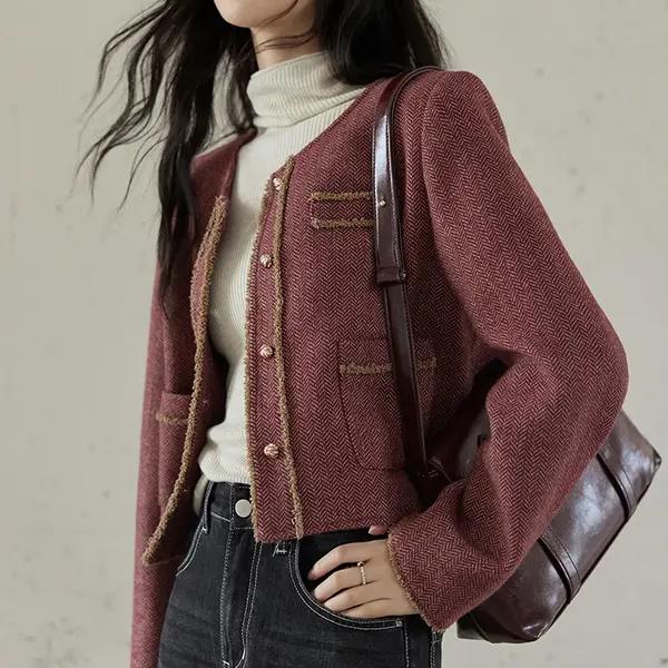 2024 Autumn Winter Plaid Tweed Short Jacket for Women