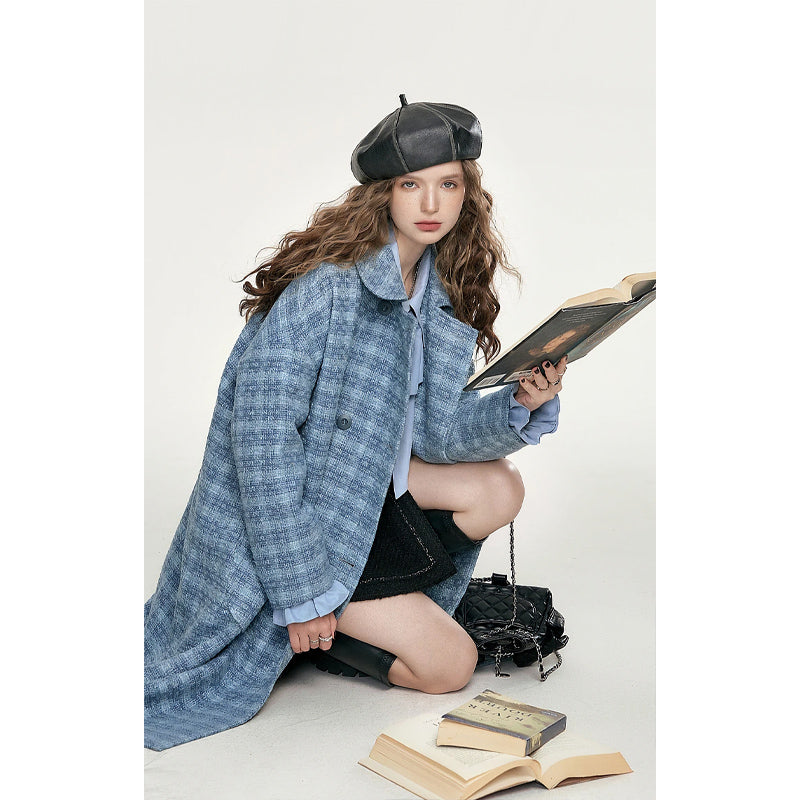 Blue Vintage Plaid Women's Coat