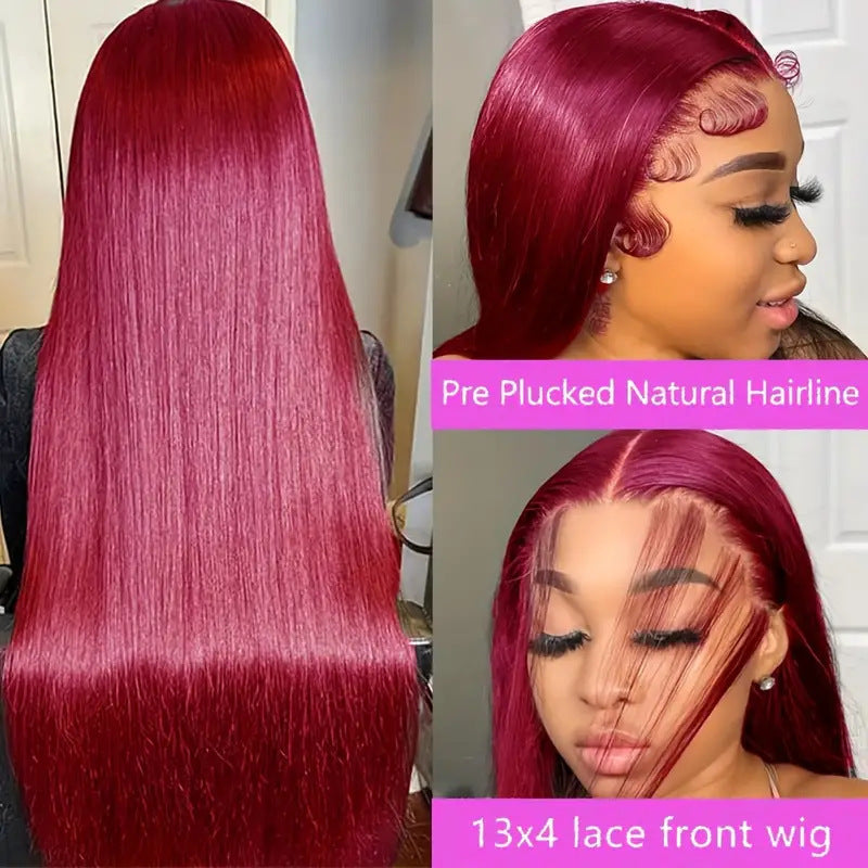 Wine Red For Women Medium Long Straight Fluffy Natural Hair Cover