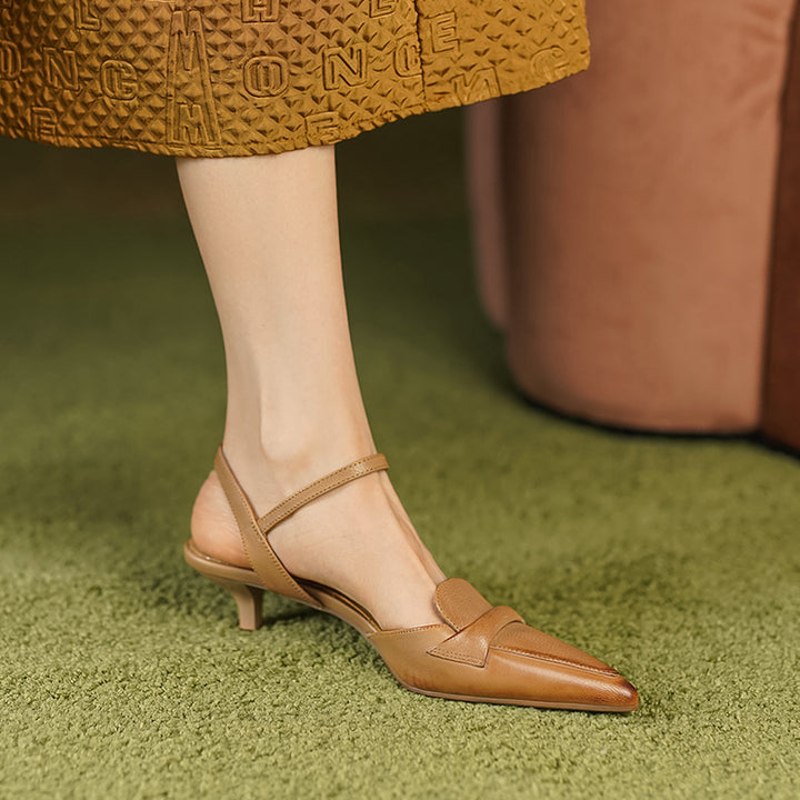 Elegant Leather Slingback Heels - Summer 2023 Women's Pointed High Heels