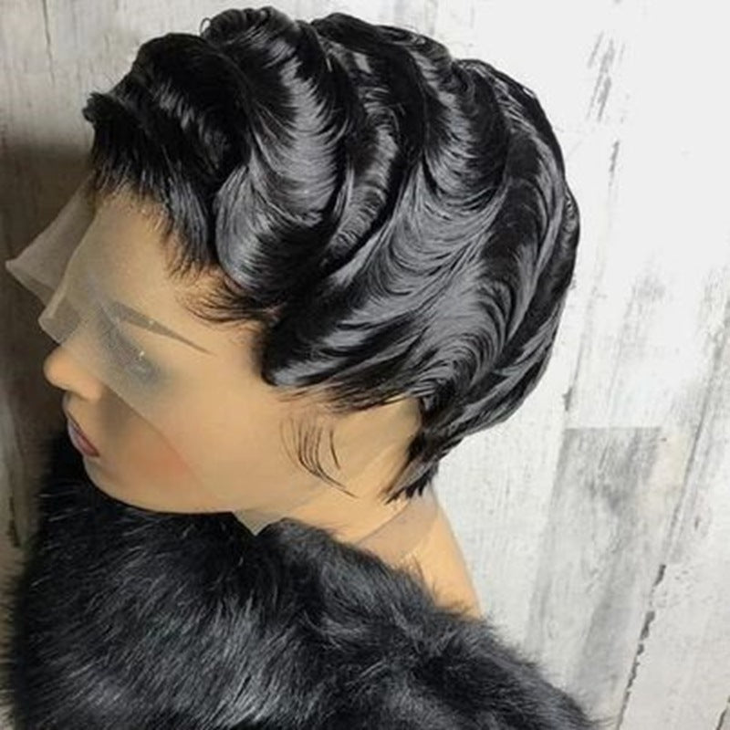 Human H Air T Frontal Deep Wave Pixie Cut Bob Wig