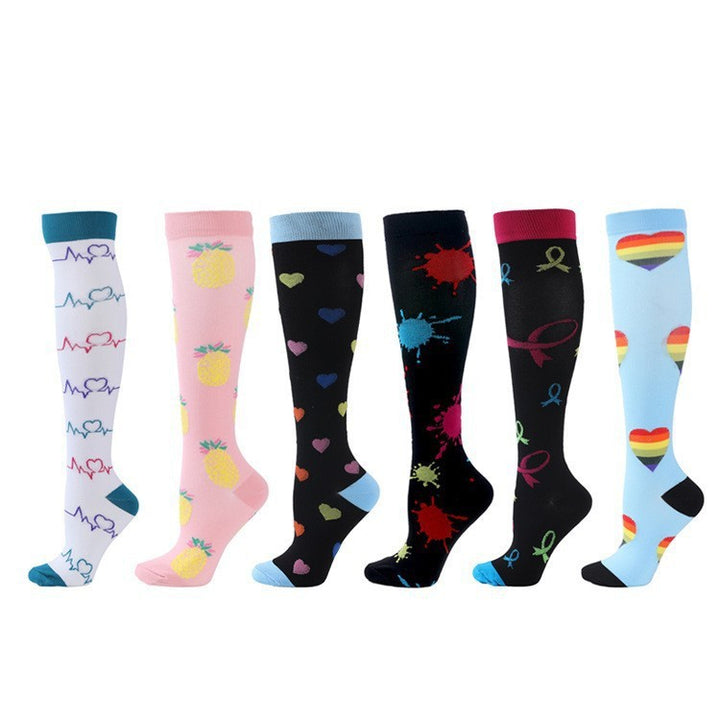 6 Pairs Combination Pattern Long Tube Sports Compression Stockings