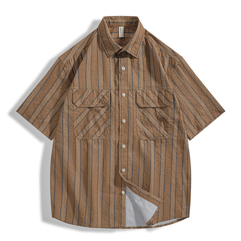 Summer Seersucker Striped Texture Short-sleeved Shirt For Men