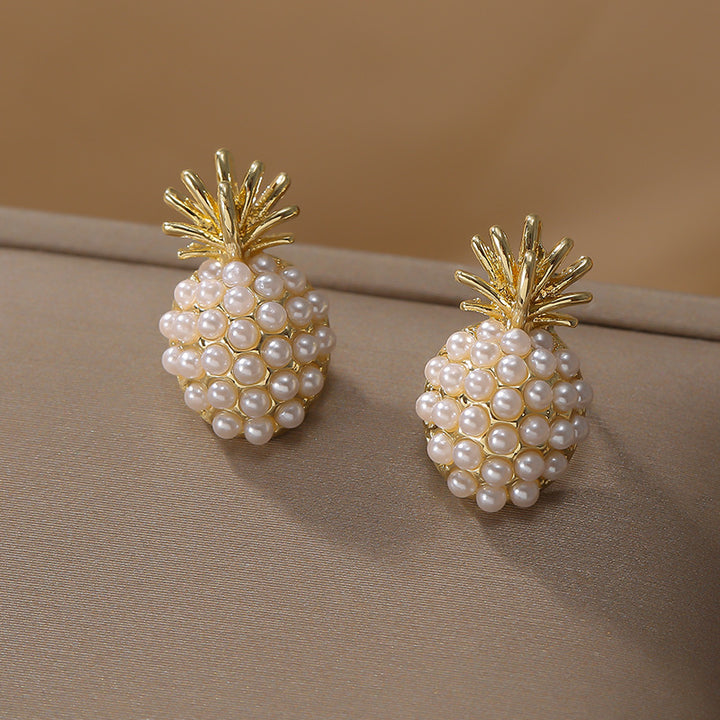 Elegant Pearl Pineapple Stud Earrings for Women