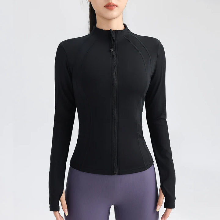 Women's Full Zip Running Jacket - Stretchy Long Sleeve Sportswear