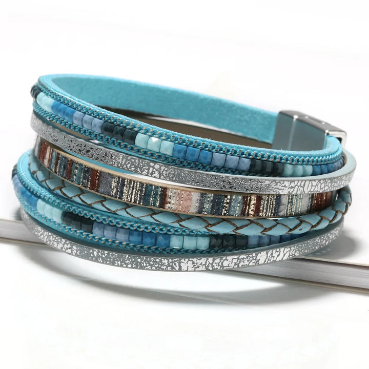 Handwoven Bohemian Leather Bracelet with Magnetic Buckle