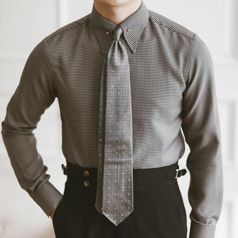 Houndstooth Print Slim Fit Business Shirt