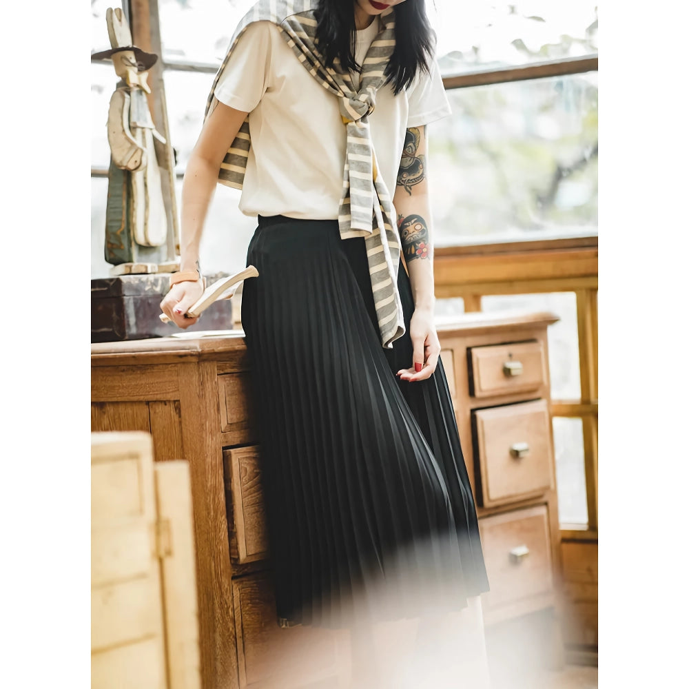 Vintage High Waist Pleated A-line Skirt