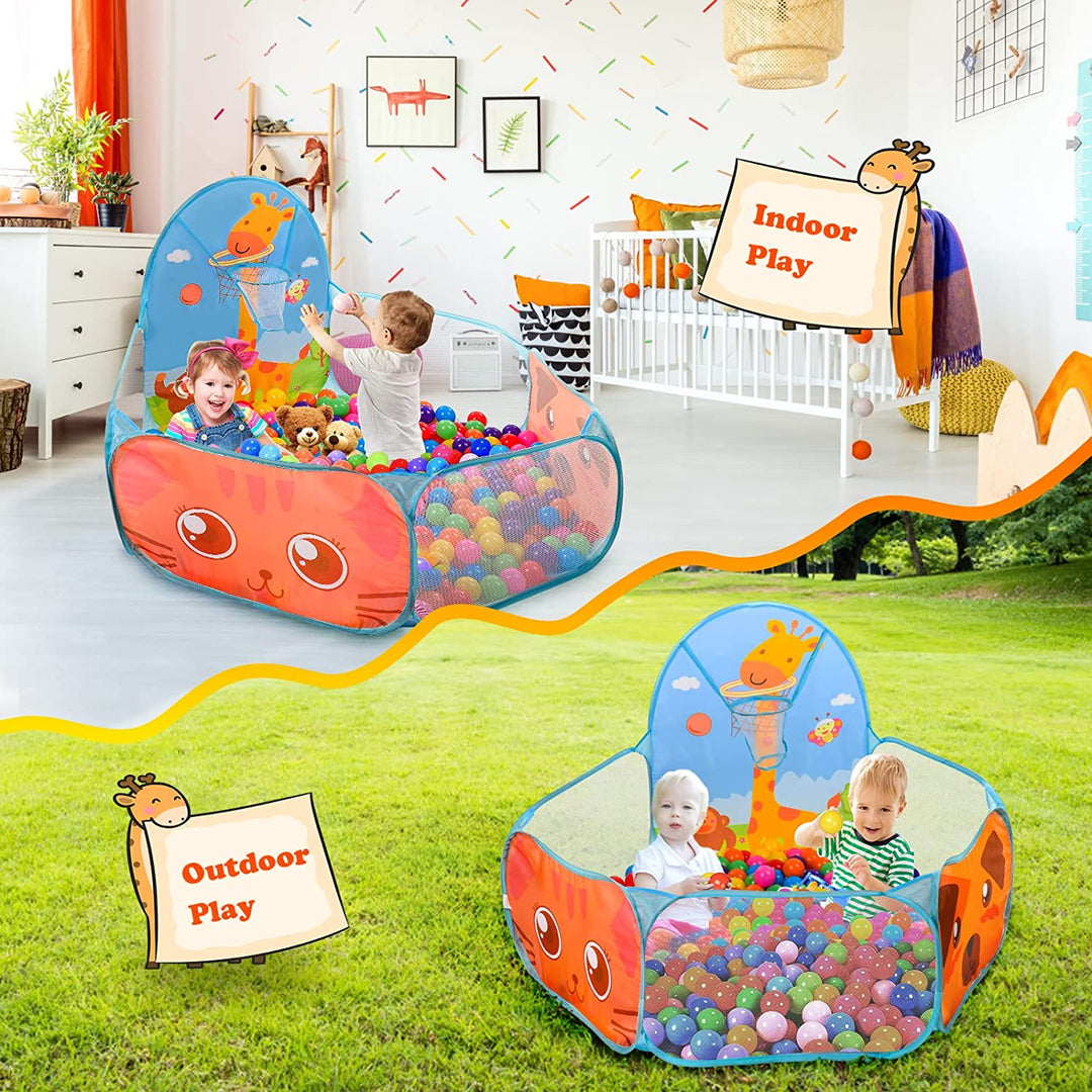 Portable Kids Ball Pit Play Tent with Basketball Hoop