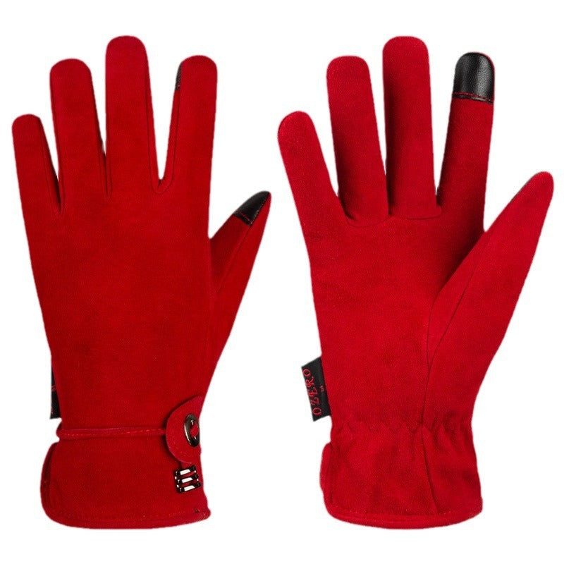 Genuine Leather Gloves Autumn-winter Warm And Thickening Non-slip Touch Screen Fashion