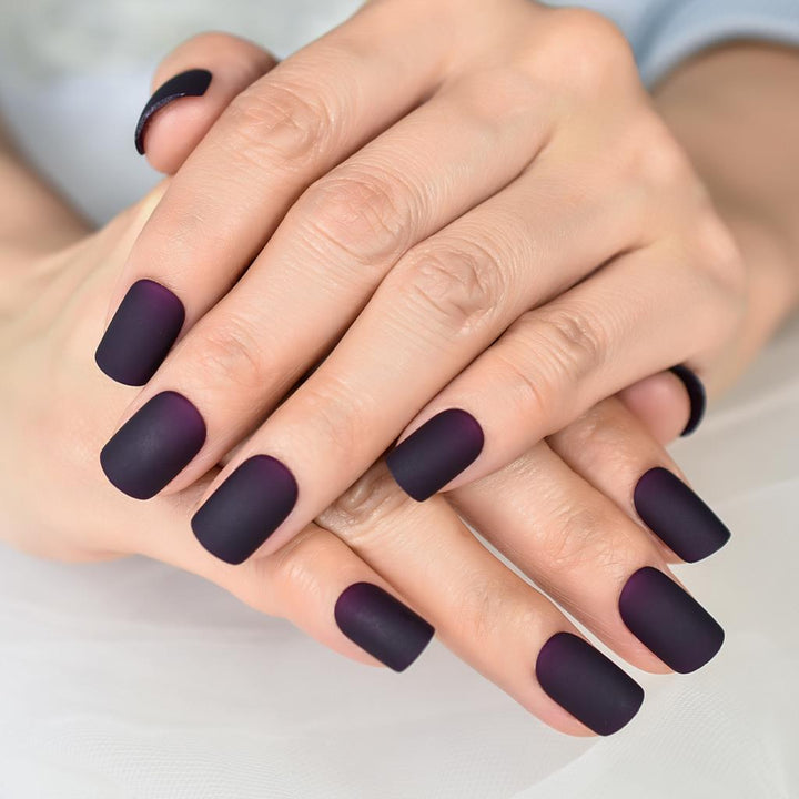 Matte Purple Black Squoval Fake Nails