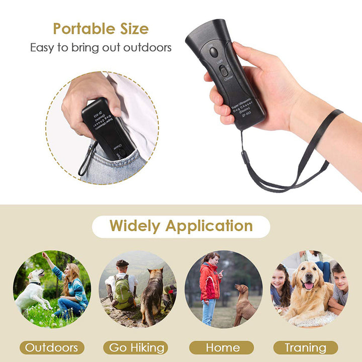 Durable Ultrasonic Dog Repeller with LED Flashlight for Bark Control