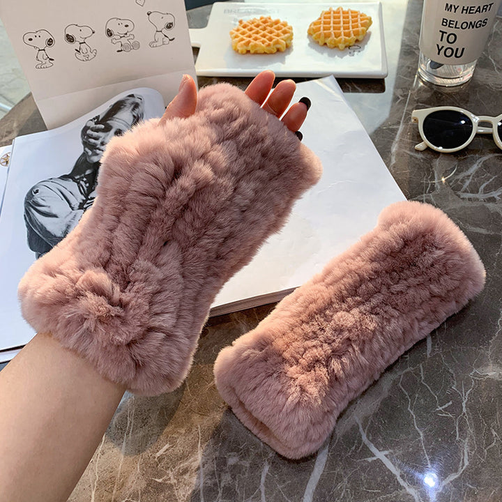 Sweet Warm And Thickened Rex Rabbit Fur Gloves