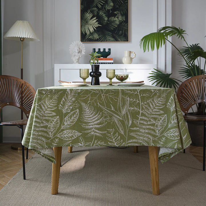 Green Leaf Sketching Dining Table Cloth - American Fabric Art Rectangle