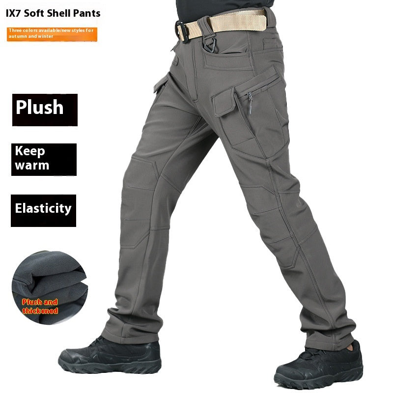 Outdoor Soft Shell Tactical Pants Men's Ski Multi-bag Fleece Wear-resistant