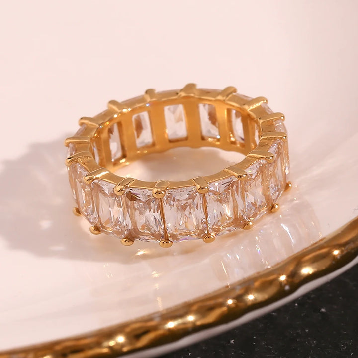 Tarnish-Free 18K Gold Plated Square Zircon Ring - Hypoallergenic & Waterproof