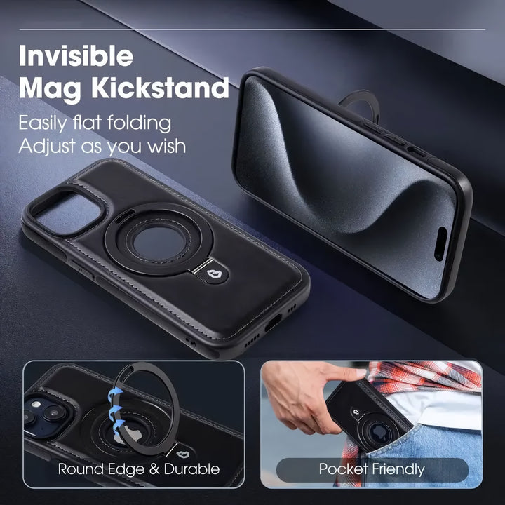 MagSafe Ring Holder Kickstand Leather Phone Case
