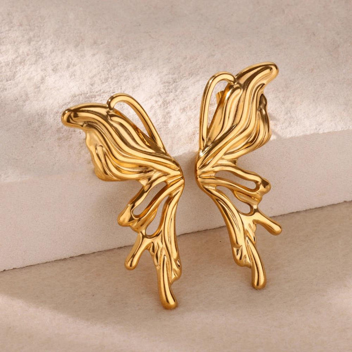 Gold Butterfly Wings Stud Earrings