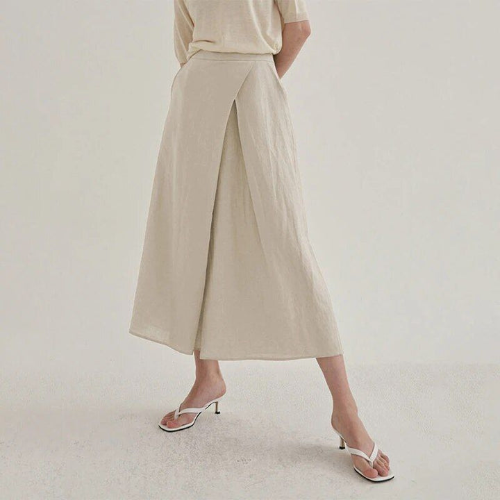 Elegant High Waist Cotton-Linen Wide Leg Pants for Women