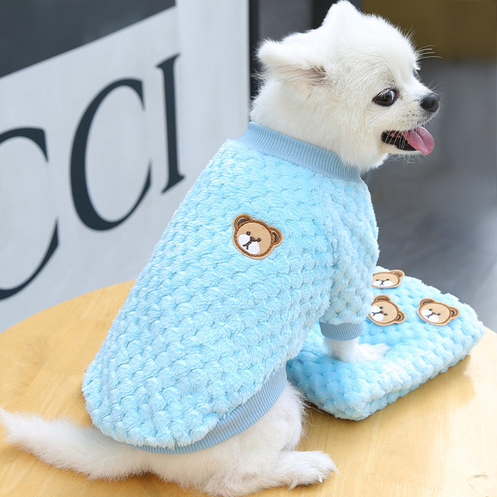 Soft Fleece Dog and Cat Coat with Bear Embroidery