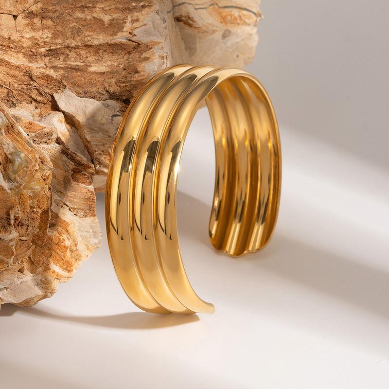 18K Gold Plated Triple-Layer Tubular Glossy Open Cuff Bracelet