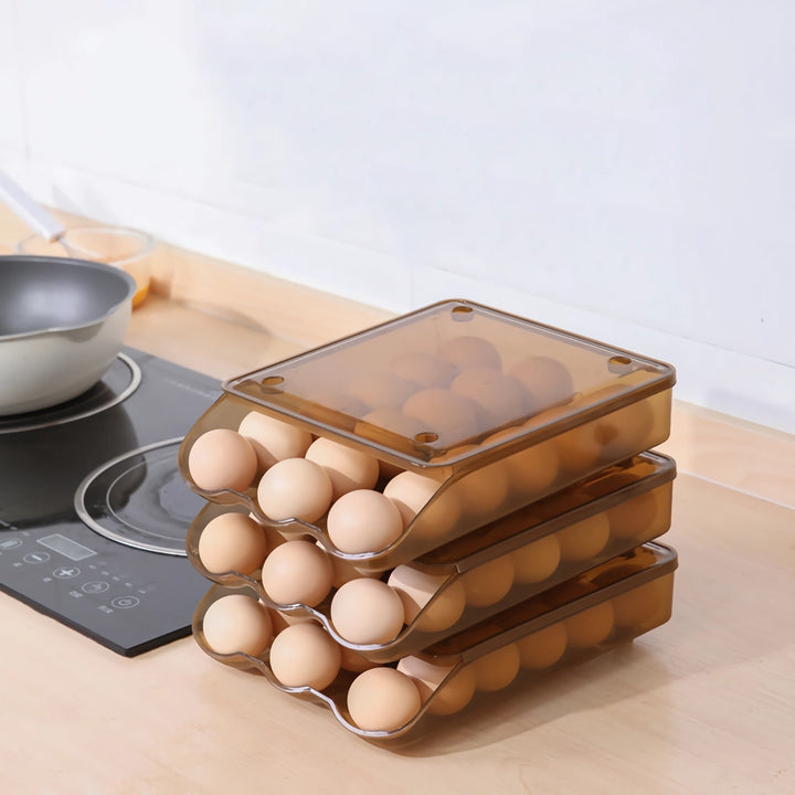 Stackable Self-Rolling Egg Storage Box - 1/2/3 Layer Organizer