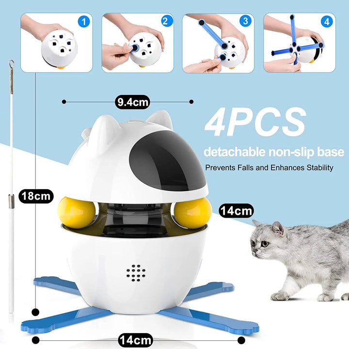 3-in-1 Interactive Laser and Feather Cat Toy with Automatic Track Ball and Adjustable Height