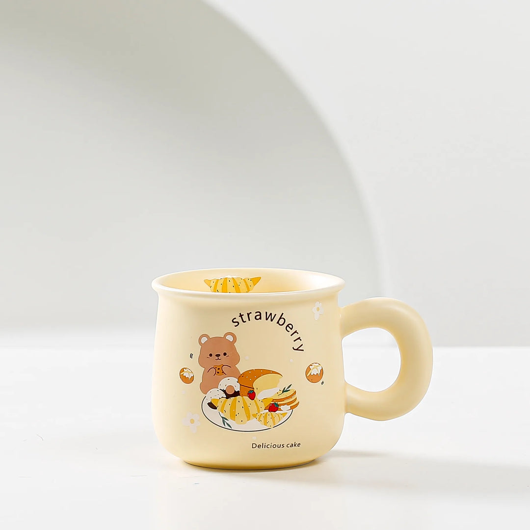 Cute Beige Bear Ceramic Coffee & Milk Mug – Adorable Cartoon Design for Office & Dormitory