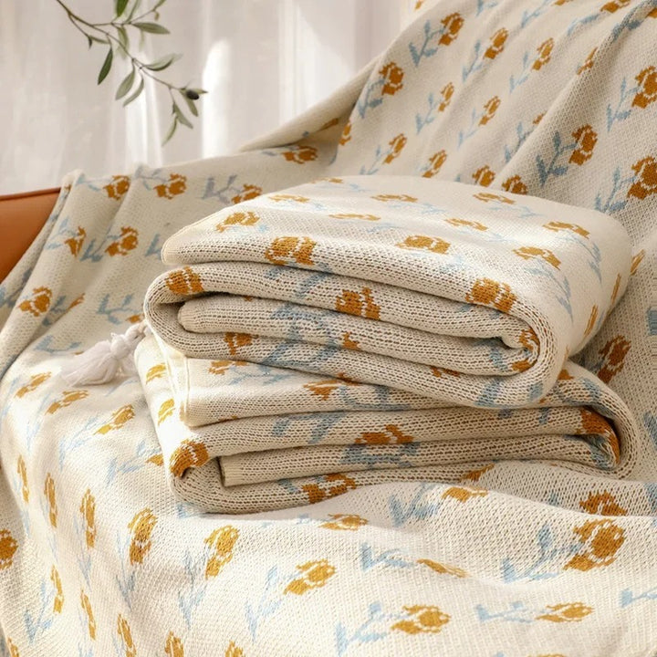 Floral Knitted Throw Blanket