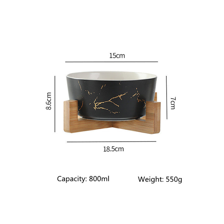 Elegant Marble Pet Bowl with Bamboo Stand