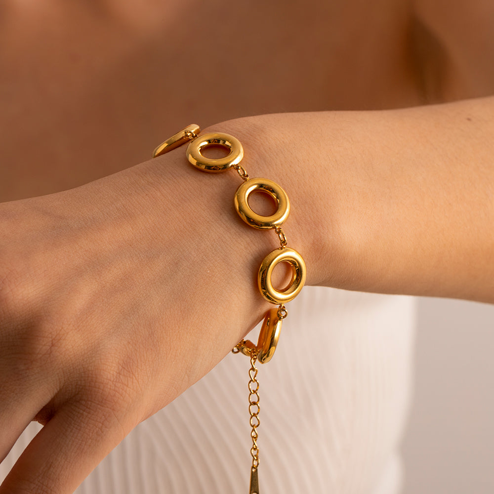 Elegant 18k Gold Plated Stainless Steel Doughnut Bangle Bracelet