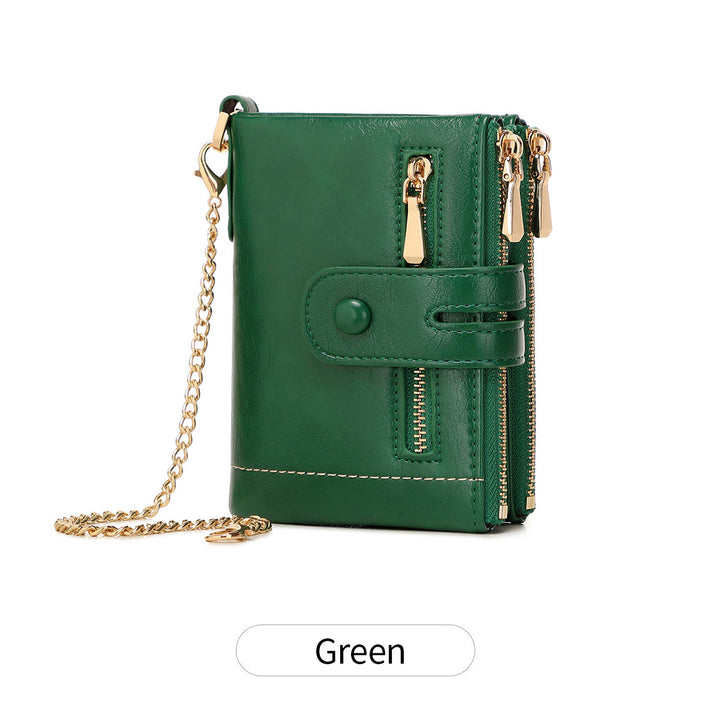 High Quality PU Leather Women's Short Wallet with Chain